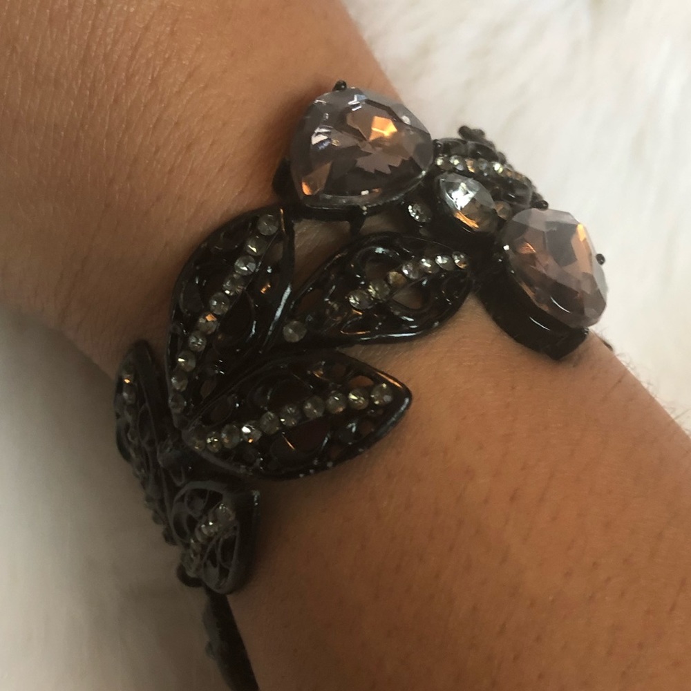 Black cuff bracelet with gem stones